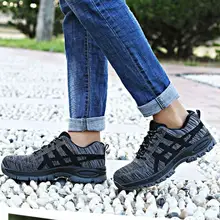 Мужская модная обувь со стальной головкой, повседневная спортивная обувь для бега, вразлёт, плетение из сетки, износостойкая Рабочая обувь для мужчин