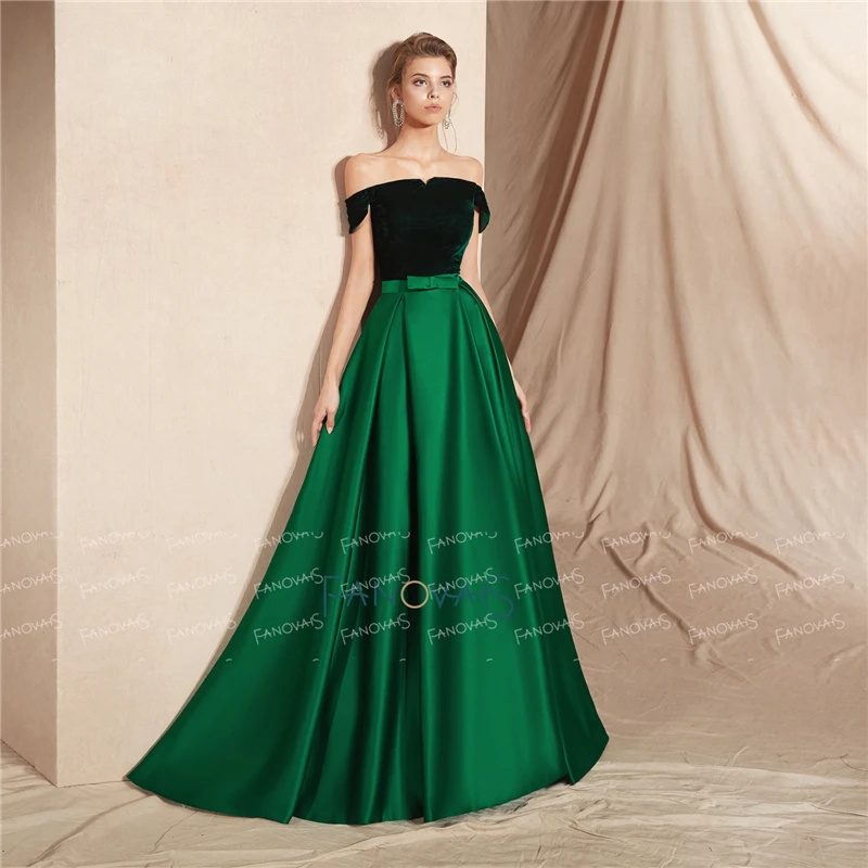 Элегантное темно-зеленое вечернее платье с длинным рукавом, бархатное платье трапециевидной формы, атласное платье для выпускного вечера