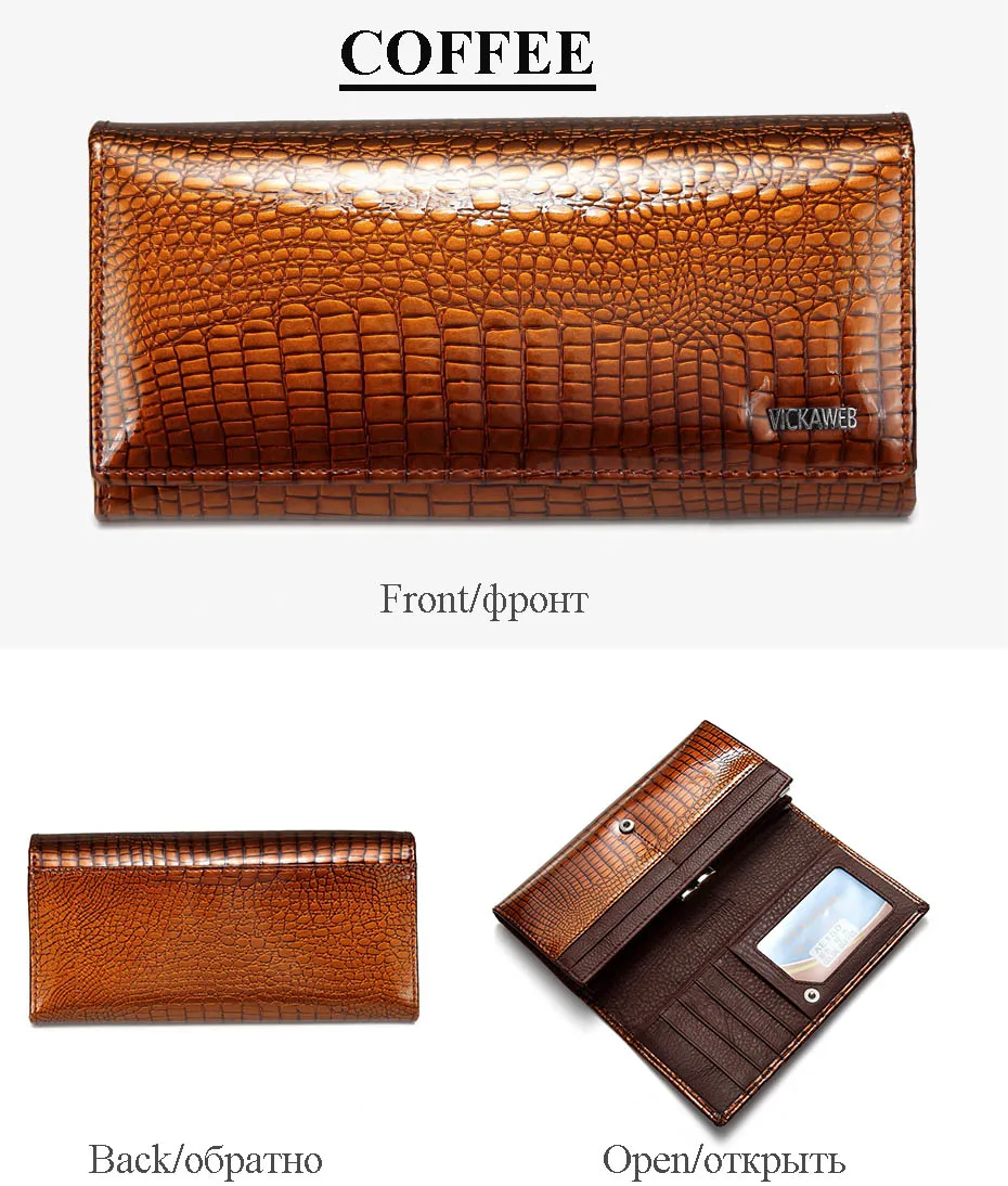 VICKAWEB Wallet Female Genuine Leather Purse Women Vintage Alligator Women Wallets Long Hasp Womens Wallets and Purses Retro-AE150-029