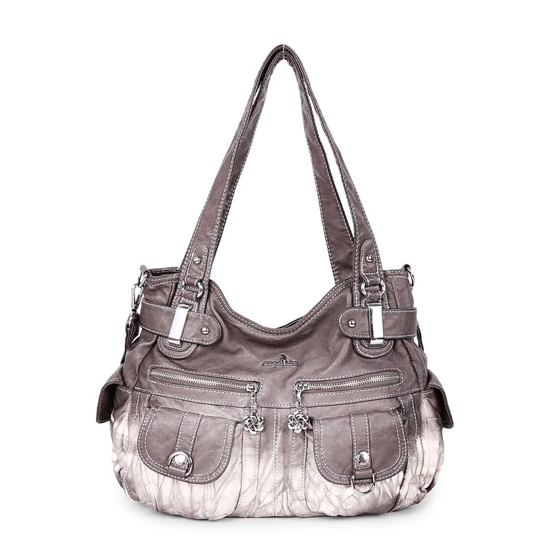 Новая брендовая прочная женская сумка через плечо с Хобо, Женская Повседневная Большая сумка высокого качества, женские Сумки из искусственной кожи - Цвет: Серый