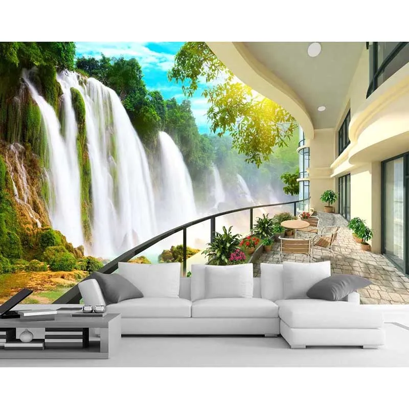 

2016 Living Room TV Background Covering Wall Paper 3D Landscape Waterfall Custom photo Mural Wallpaper Hot Base Home Decor #53