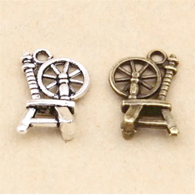 

BULK 30 Zinc Alloy Tibetan Silver Plated Spinning Wheel Charms for DIY Bracelet Making 18*12mm 1.3g