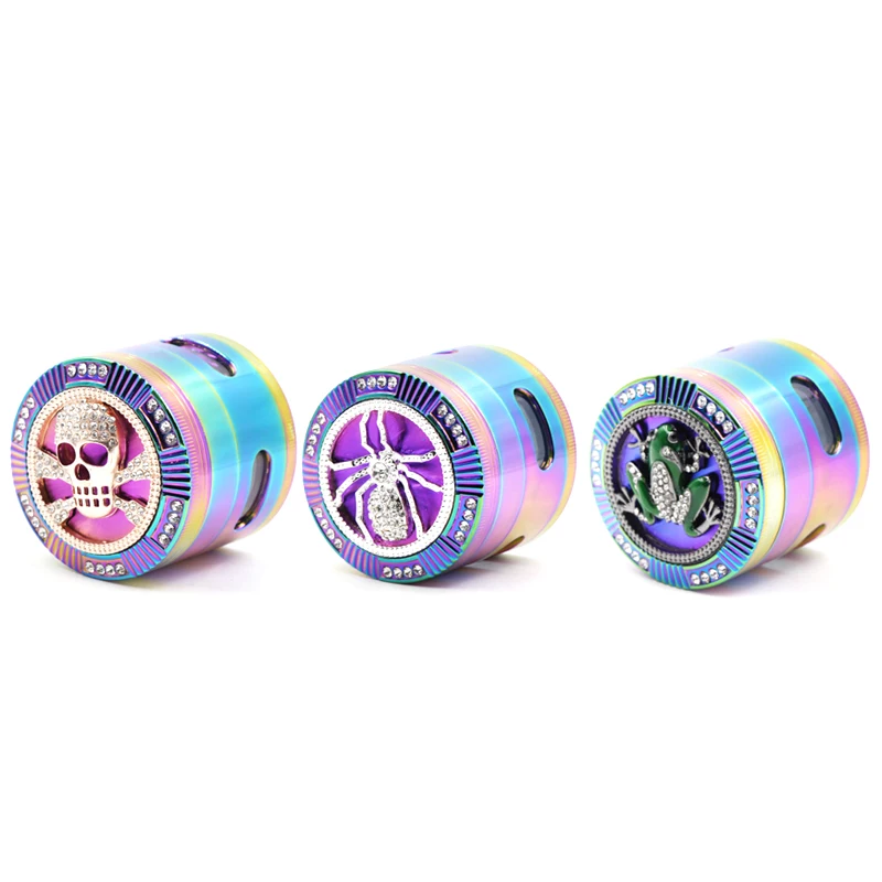 

New metal dazzle color ice blue 63mm tobacco grinder, the global hot sale of small animal pattern tobacco grinder, free freight