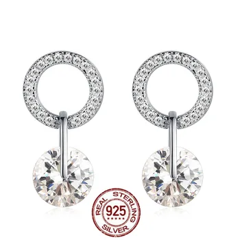 

Valentine Day 925 Sterling Silver Earrings Clear CZ Forever Circle Round Stud Earrings For Women Jewelry Gift Oorbellen Brincos
