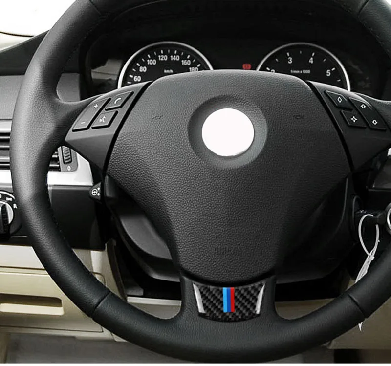 Углеродного волокна руль Стикеры м полосы эмблемой bmw e60 e61 5 серии 2004 2010 стайлинга