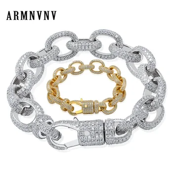 

ARMNVNV Hip Hop/Punk Men's Bracelets Iced Out Cubic Zircon Miami Curb Oval Twist Link Chain Bracelet Jewelry Gifts