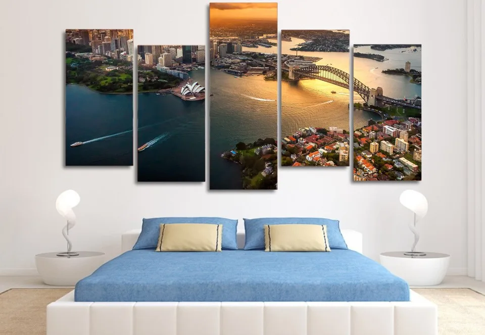 5 Pieces Printed Famous Sydney Australia Cityscape Painting canvas 5