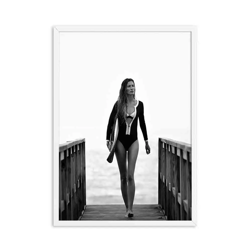 Cuadros Модные женские плакаты и принты для серфинга, постер на холсте, картина черно-белые настенные художественные картины для украшения гостиной - Цвет: A