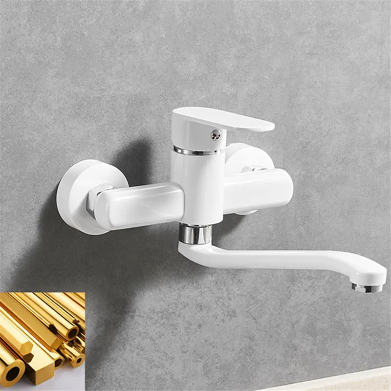 Kitchen Faucet Brass Sink Mixer Tap Hot and Cold Single Handle Faucet Wall Mounted Washing Basin Tap White Mop Pool Faucet Kitchen Faucet Brass Sink Mixer Tap Hot and Cold Single Handle Faucet Wall Mounted Washing Basin Tap White Mop Pool Faucet
