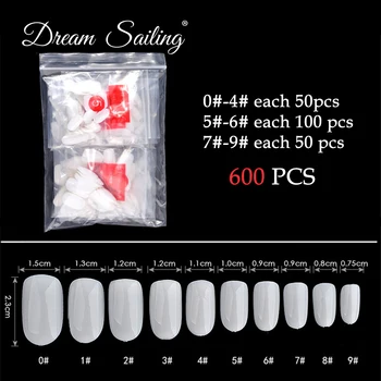 

600PCS Full Nail Tips Ballerina Coffin Round Egg Shape Fake Nail Art White Natural White False Nail Manicure Tool Professional