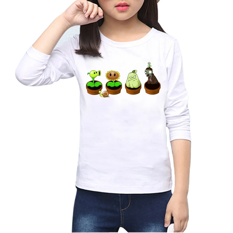 

cartoon game pattern boys clothes Zombie vs plants Children Kids Full Length Clothing baby Top casual style tees shirt L21-6