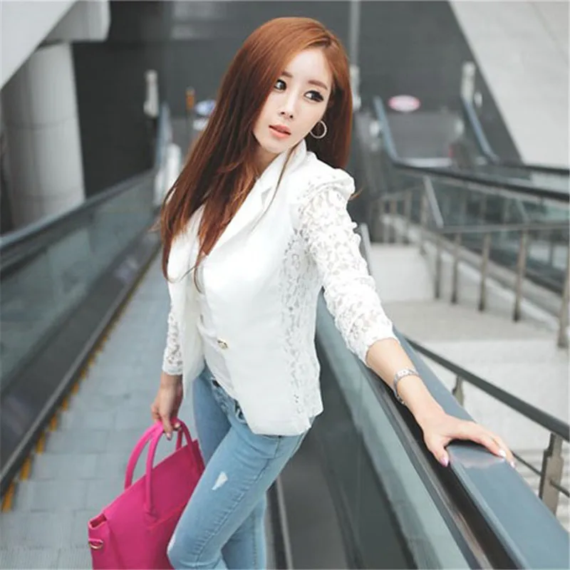 Hot Sale Autum Lace Blazer Suit Women One Button Lady OL Coat Crochet Jacket Outwear Blazer Feminino