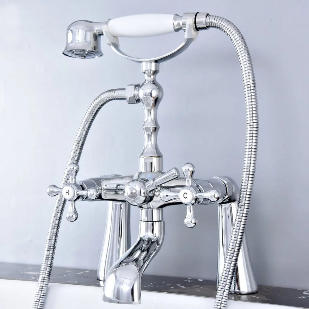 Polished Chrome Deck Mounted Bathroom Tub Faucet Dual Handles