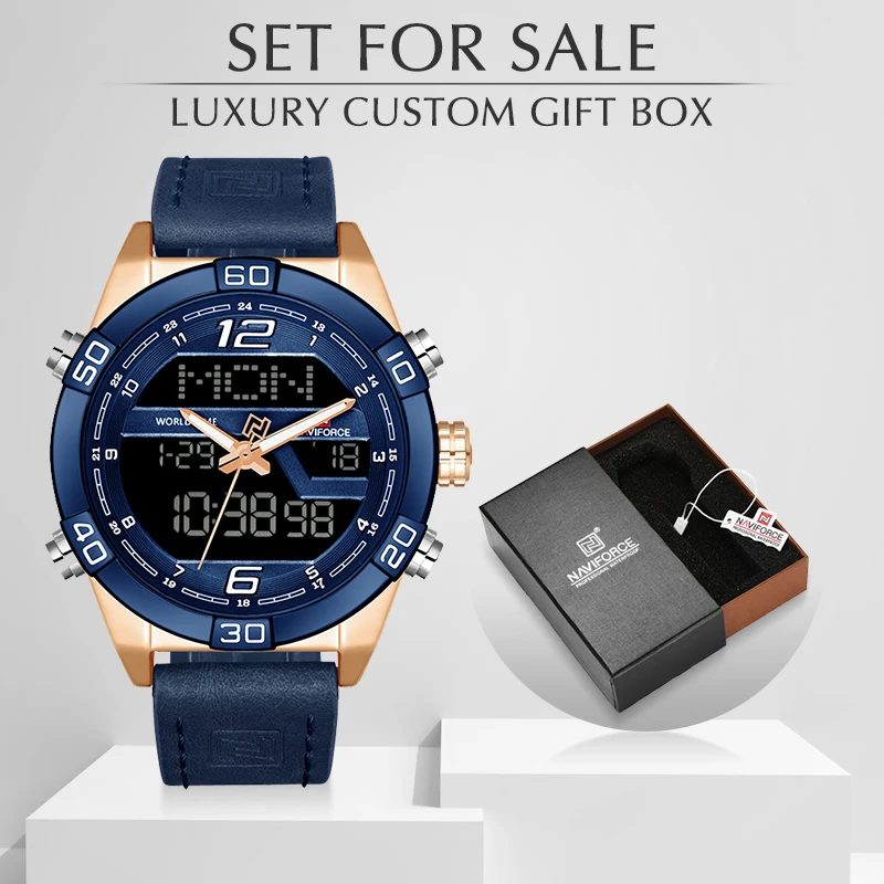 Marca de Luxo Relógios de Quartzo com Caixa Definido para Venda Masculinos à Prova Relógio de Pulso Naviforce Moda Masculina Relógios Dwaterproof Água Couro Militar