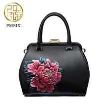 Pmsix кожаные женские сумки черная Роскошная модная рельефная сумка через плечо Большая вместительная сумка почтальона