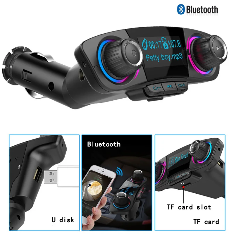 

FM Transmitter Bluetooth Handsfree Car Kit Wireless Radio Audio Adapter Dual USB 2.1A Car USB Charger AUX MP3 Player Hands Free