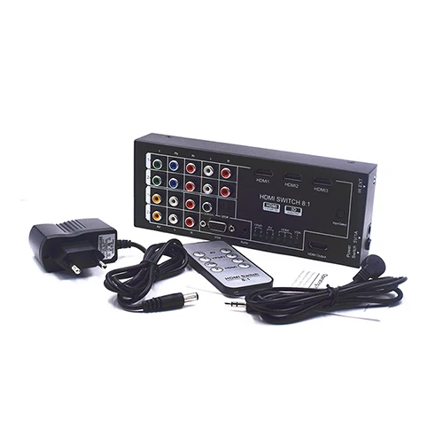 Многофункциональный HDMI аудио экстрактор с 8 входами на 1 выход HDMI с оптическим коаксиальным 5,1 каналом Поддержка 3D объемного звука - Цвет: EU Plug