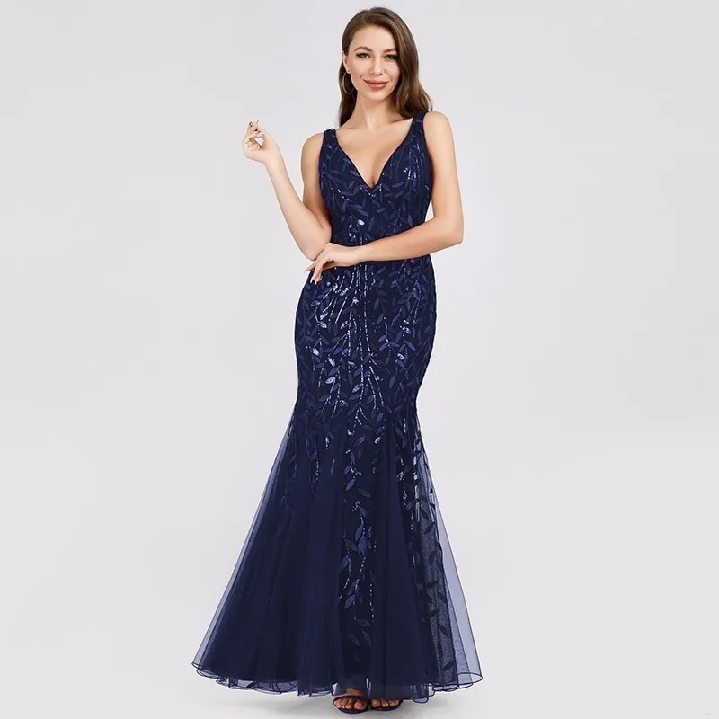 Navy Blue Бордовые вечерние платья Ever Pretty EP07886 с v-образным вырезом и блестками, вечерние платья для женщин, элегантные платья для вечеринки Lange Jurk - Цвет: Navy Blue