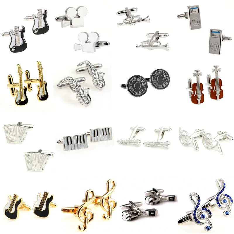 

Fashion Stone Gold Music Note Guitar Trumpet Sax Piano Microphone Cufflink Cuff Link 1 Pair Free Shipping Big Promotion