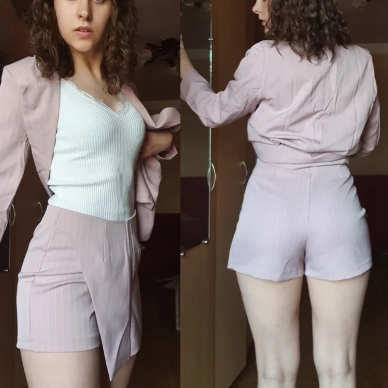 

Fashion Women Skirt Suits Set One Button Notched Striped Blazer Jackets and Slim Mini Skirts Two Pieces OL Sets Female Outfits
