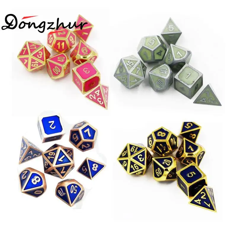

Creative 7pcs/set Metal Irregular toy Set Hot Metal math tool D4 D6 D8 D10 D12 D20 For Board Game Rpg Dados Jogos arithmetic
