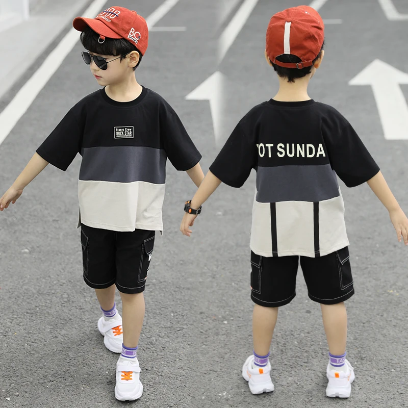 

Big Boy Short Sleeve T Shirt+short Pant 2pc Sport Sets Summer Children's Clothing Kids New Summer Boys Clothes Suits 4-13 Ages