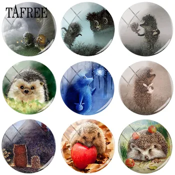 

TAFREE Hedgehog In The Fog Art Picture Glass Cabochon 25 MM DIY Round Bead Jewelry For Pendant Necklace Keychain Accessories