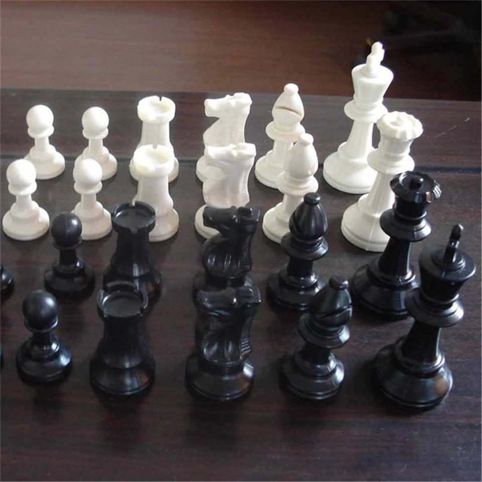 Plastic Chess Pieces Set King Height 64 & 75 & 95 mm Chess Game Black White Standard Chessmen for International Competition IA13