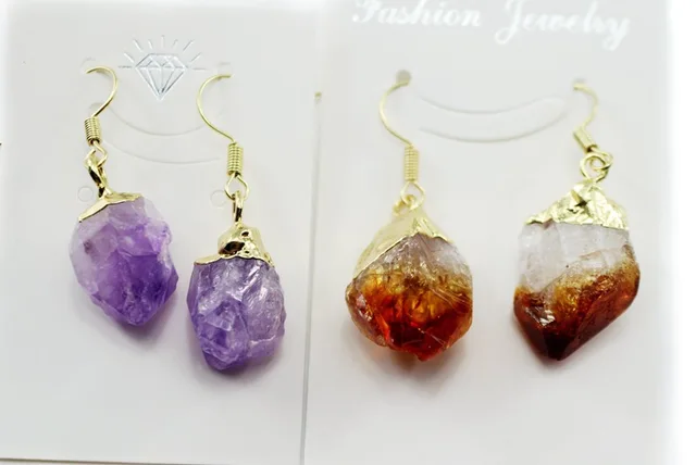 Raw Amethyst Dangle Earrings Citrine February Birthstone Raw Amethyst Dangle Earrings Citrine February Birthstone Purple Stone