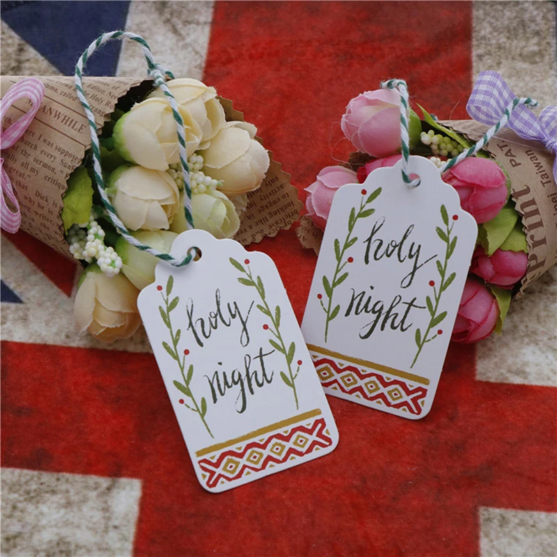 

50Pcs Christmas Series Santa Claus Paper Tags DIY Hang Tag With Rope Christmas Party Labels Gift