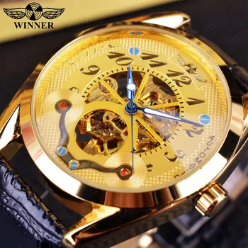 

Winner Fashion Casual Designer Full Golden Case Skeleton Mens Watches Top Brand Luxury Automatic Watch Wrist Watch Clock Men