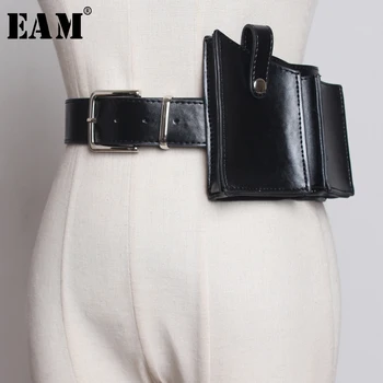 

[EAM] 2020 New Spring Summer Pu Leather Black Irregular Mini-bag Split Joint Personality Long Belt Women Fashion All-match JU457