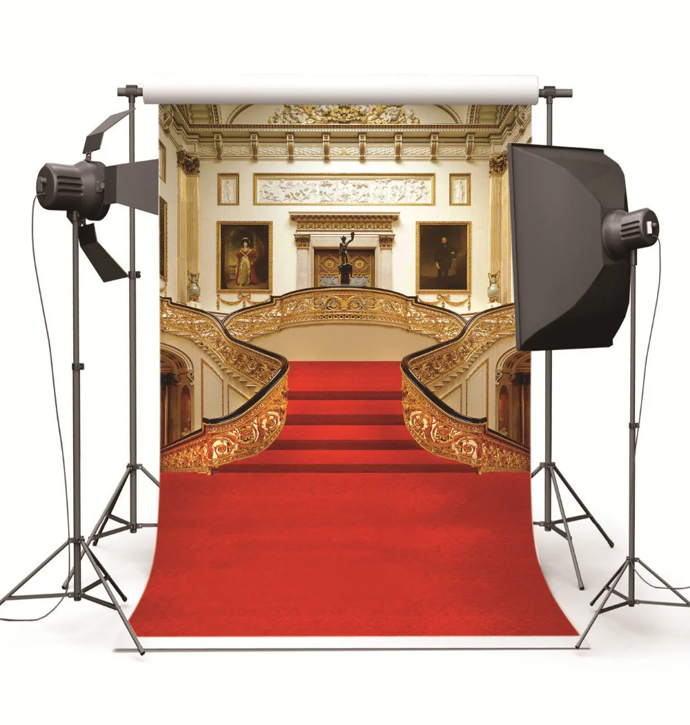 

Great Hall Staircase Red Carpet Wedding Children Photographic Backgrounds For Photo Studio Props Vinyl Backdrops for Photography