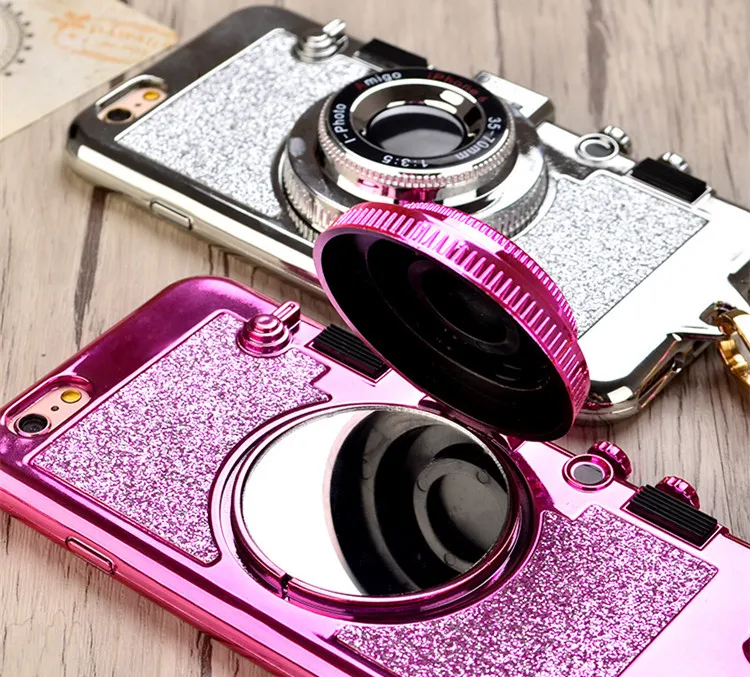3D Симпатичные Ретро камера чехол для iphone X Зеркало чехол для iphone XS MAX 6 6s 7 8 плюс стенд держатель силиконовый чехол телефона+ шнурки