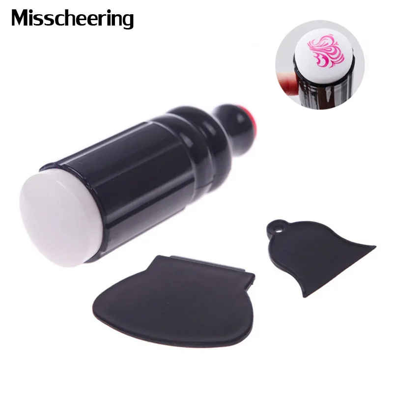 

New Arrive Nail Stamper Scraper Set Black Plastic 2Sides Polish Print Nail Art Beauty Stamping Plate Tools