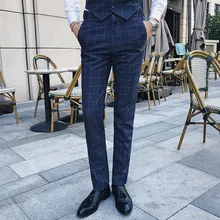 Мужской модный бутик официальный деловой клетчатый костюм брюки/Жених Свадебный джентльмен клетчатые мужские костюмные брюки/мужские брюки