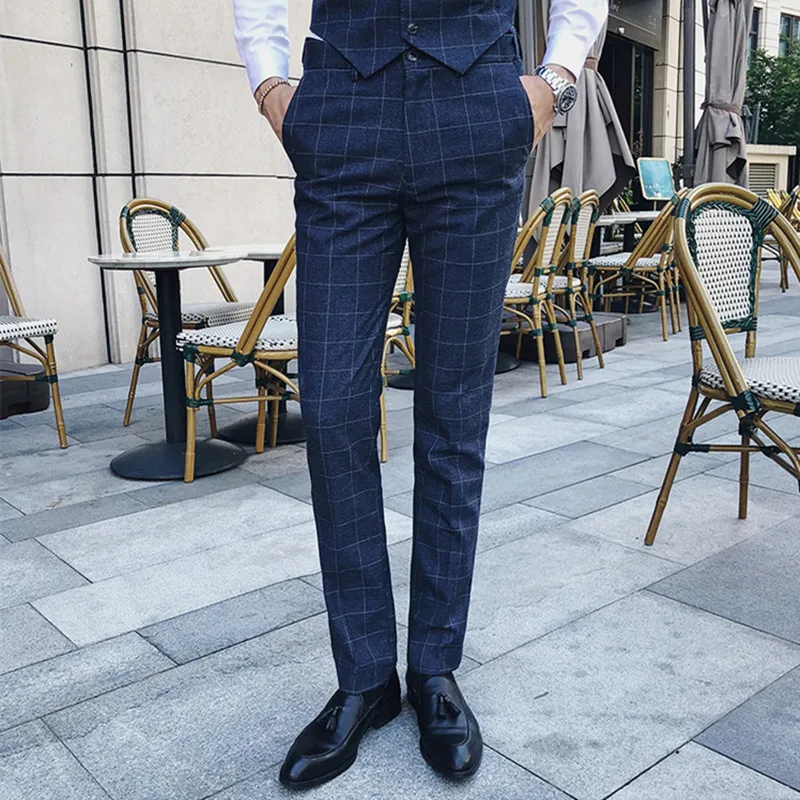 

2019 New Mens Fashion Boutique Official Business Plaid Suit Pants / Groom Wedding Gentleman Plaid Men Suit Pants / Male Trousers