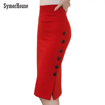 

5XL Plus Size 2019 New Fashion Women Skirt Midi Skirt Slim OL Sexy Open Slit Button Slim Pencil Skirt Elegant Ladies Skirts
