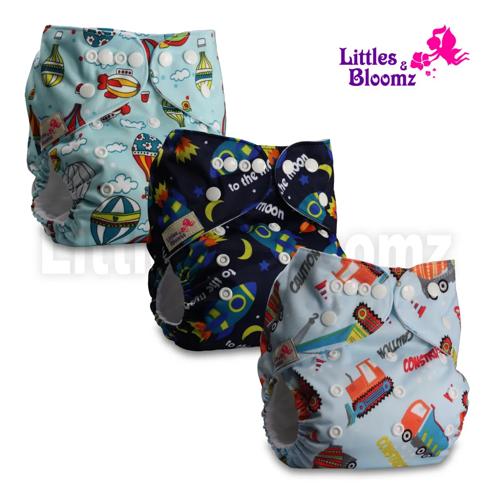 [Littles & Bloomz] 3 шт./компл. детские моющиеся многоразовые подгузники из натуральной