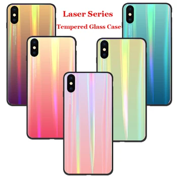 

100pcs/lot For iPhone XS Max XR Laser Series Glass Shell Anti-Scratc Gradient Glass Hard Back Case For iPhone 8 7 6S Plus