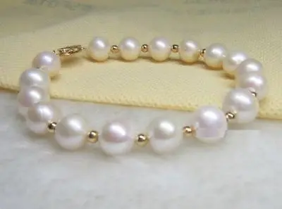

Shipping >> new hot GENUINE 7.5"10-11MM SOUTH SEA GENUINE WHITE PEARL BRACELET 14K GOLD CLASP