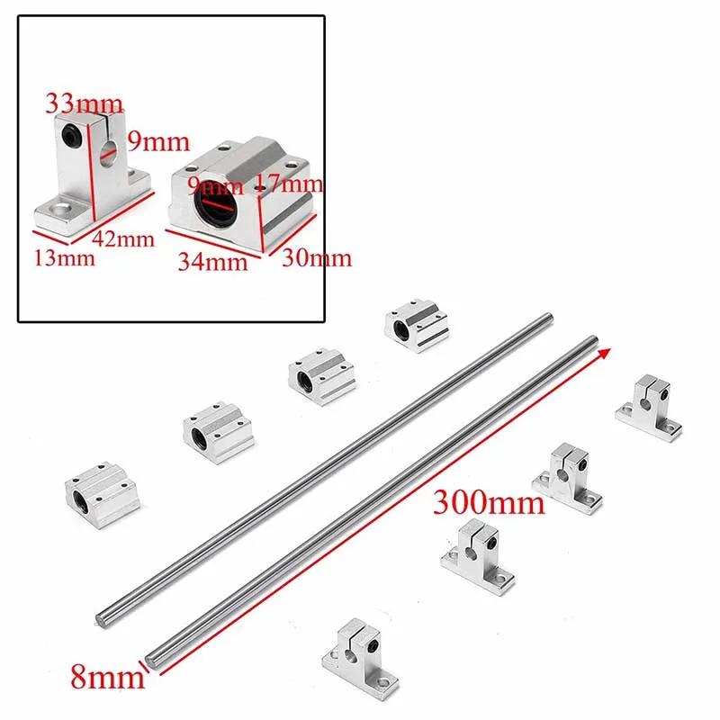 8 مللي متر 300 مللي متر خطي السكك الحديدية رمح مع SK8 SCS8UU دليل دعم تحمل زلة موتور ل DIY CNC الموجهات المطاحن المخارط Mayitr