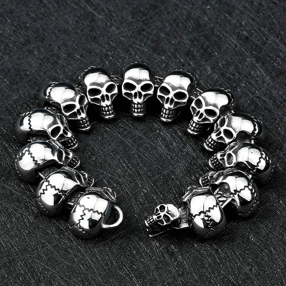 Men Skull Bracelets Stainless Steel Skulls Head Chain Bangle Bracelet