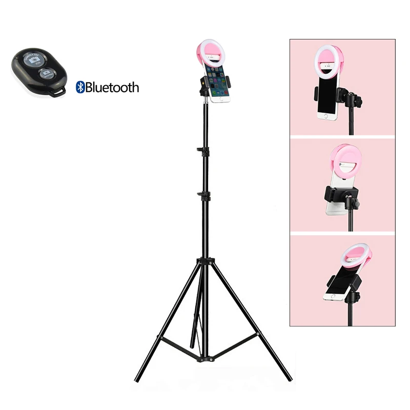 

Studio 200cm Light Stand Tripod with Ball Head + Cell Phone Holder+Fill-in Light+Bluetooth Control Photo Studio Kits
