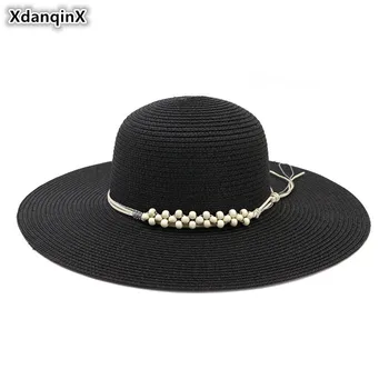 

XdanqinX 2019 Summer New Women's Straw Hat Foldable Breathable Sun Hat Headwear Decoration Oversized Visor Beach Hats For Women