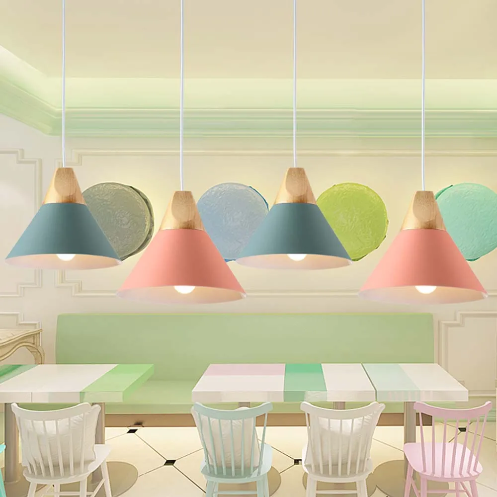 

Modern Nordic Colorful Macaron LED Iron Light Pendant Light Lamp for Dining Bedrooom Hanging Light Fixtures Home Decor Art