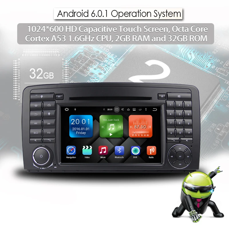Excellent 2G RAM+32G ROM Android 6.0 Octa Core Car DVD Multimedia Player For Benz R Class W251 R280 R300 R320 R350 GPS Stereo Head Unit 9