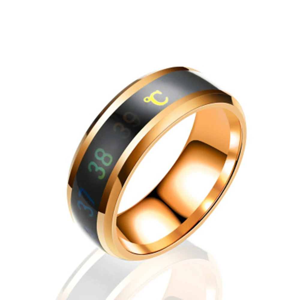 Модное интеллектуальное кольцо для измерения температуры с термометром из нержавеющей стали, простые Креативные Свадебные ювелирные изделия для пары - Цвет основного камня: Золотой