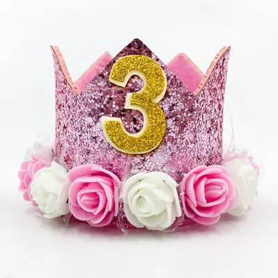 Nicro Flower Crown Birthday Hat Children's Birthday Party Decoration Cake Cap Photo Props Headwear Sequin Hat#Oth182 - Цвет: Pink 3