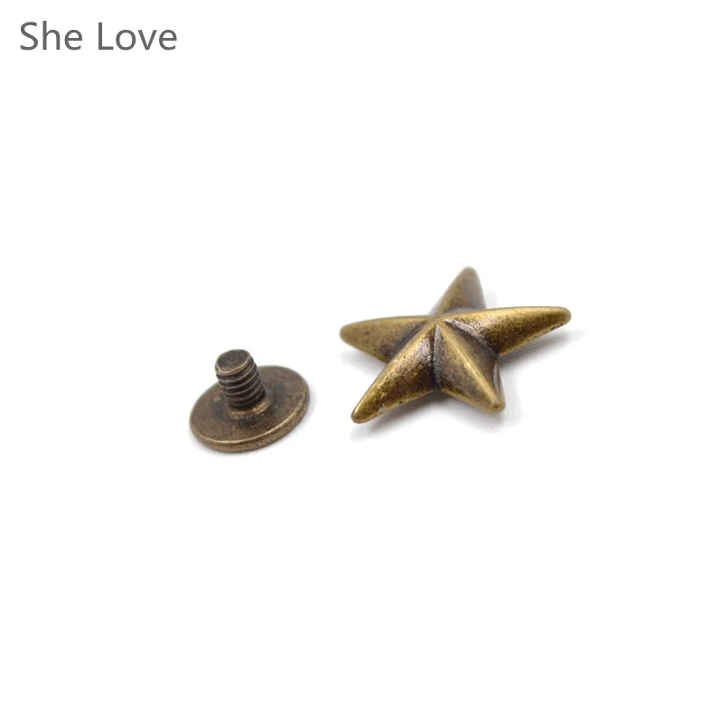 10pcs Metal Star Pentagram Stud Rivet Spike Punk Screw for Leathercraft Bags Shoes DIY Decorated Garment Decor
